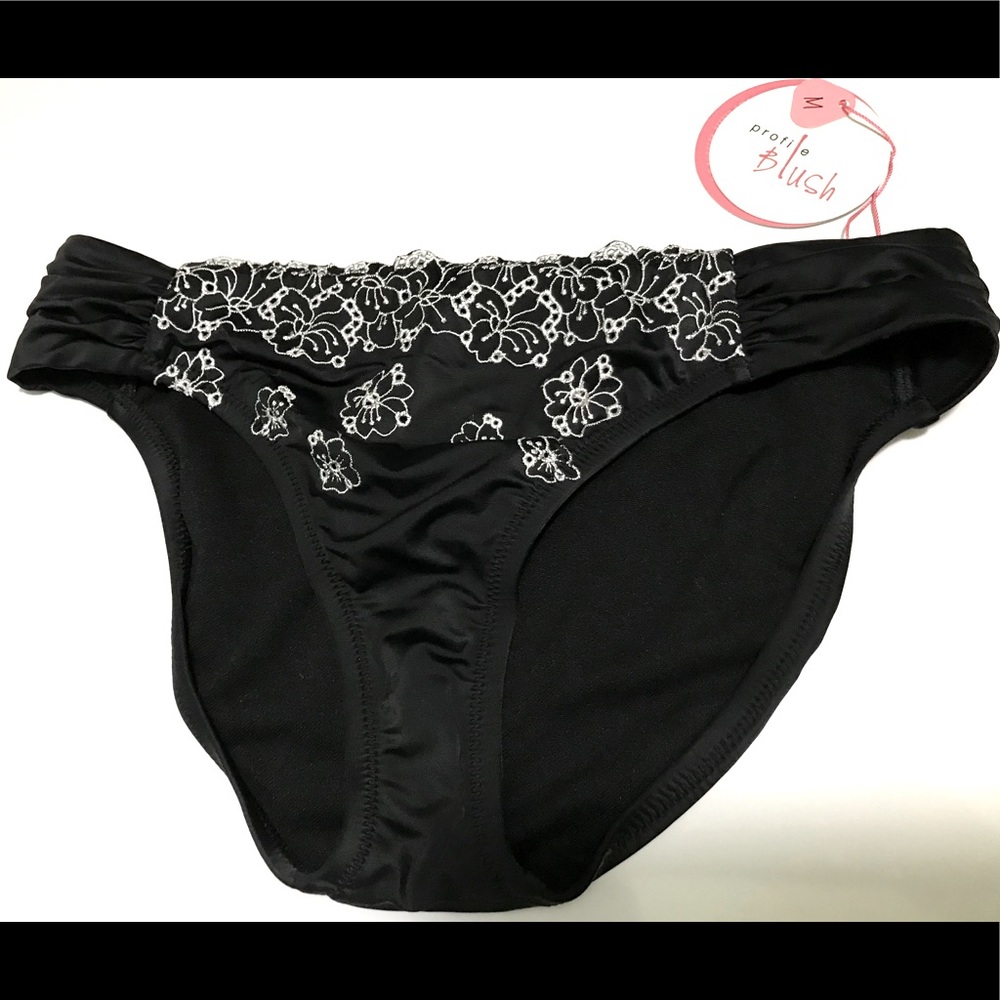 NWT Profile Blush black bikini bottom with floral detail Size Medium